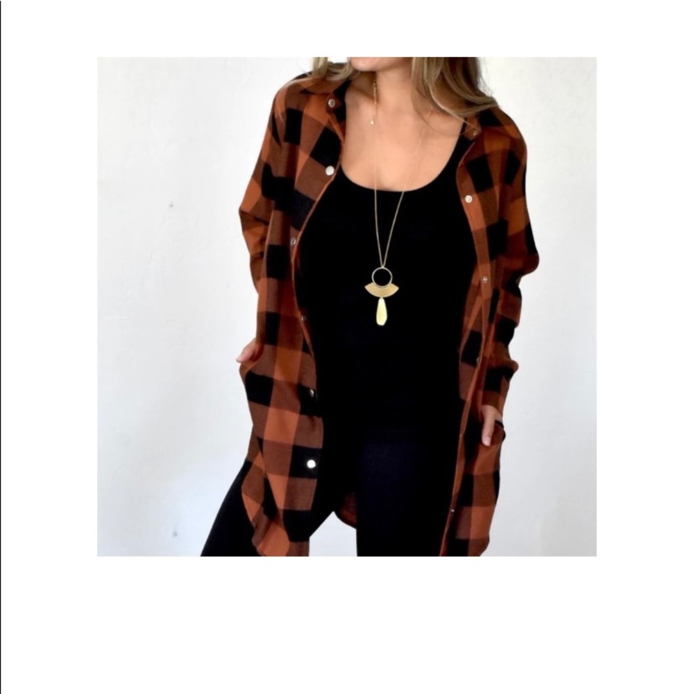 NWOT Orange/Black Plaid button down top